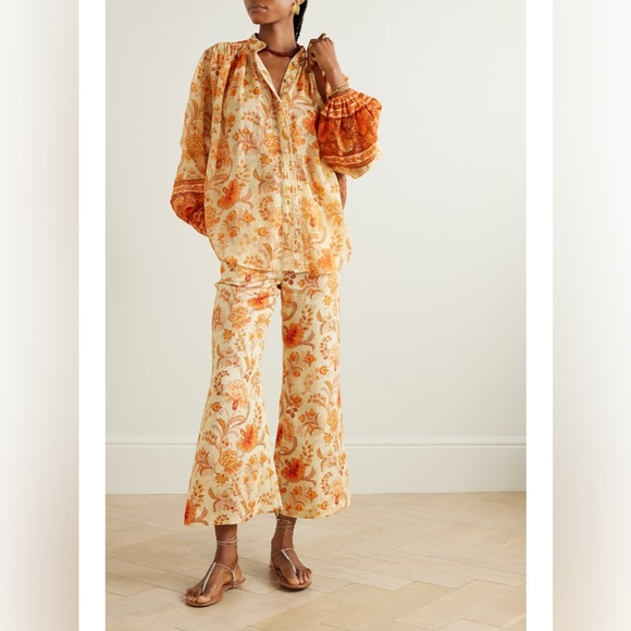 Zimmermann Tops - ZIMMERMANN Junie gathered embellished floral-print ramie blouse